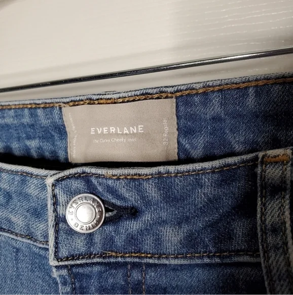 Everlane Blue Curvy Cheeky High Rise Distressed Straight Leg Jeans - Picture 9 of 10